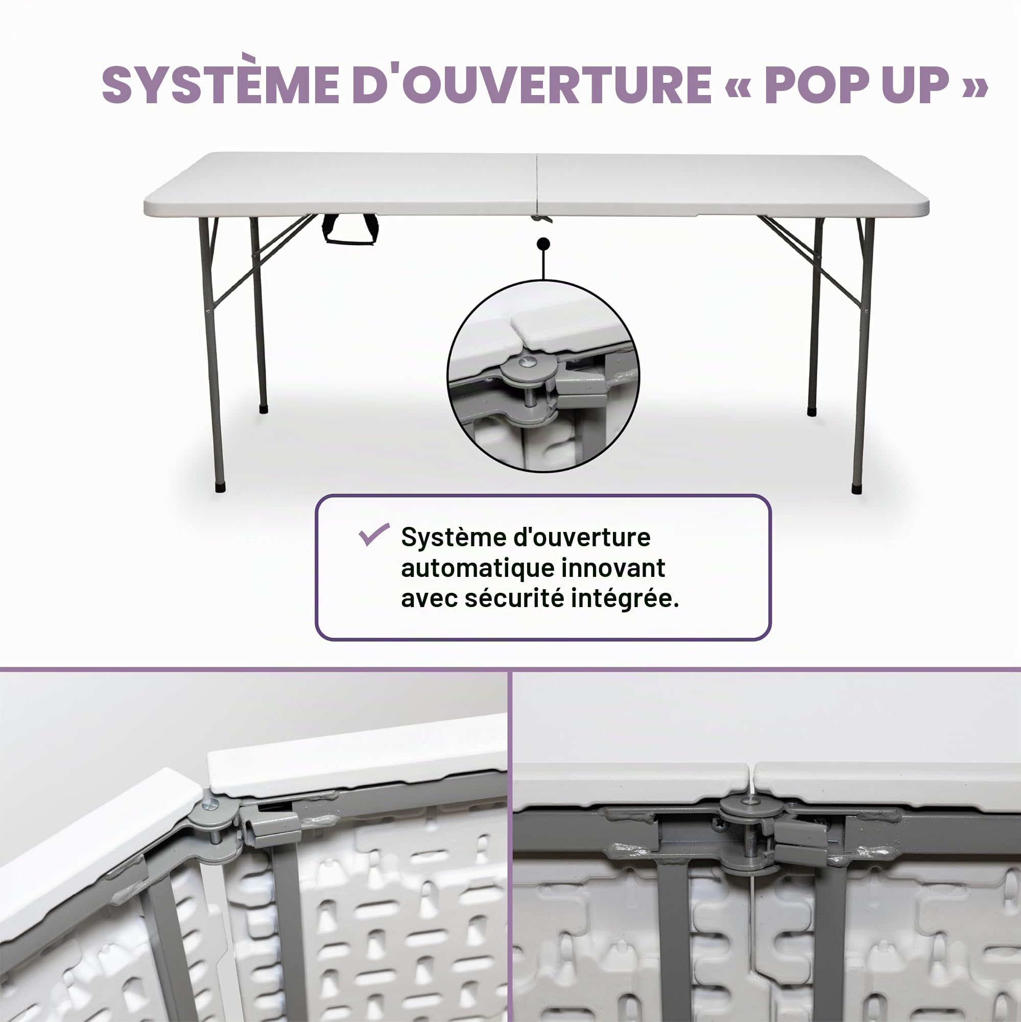 KG KITGARDEN Table Pliante Portable à Ouverture Automatique, 180 x 70 x 74 cm, Blanc
