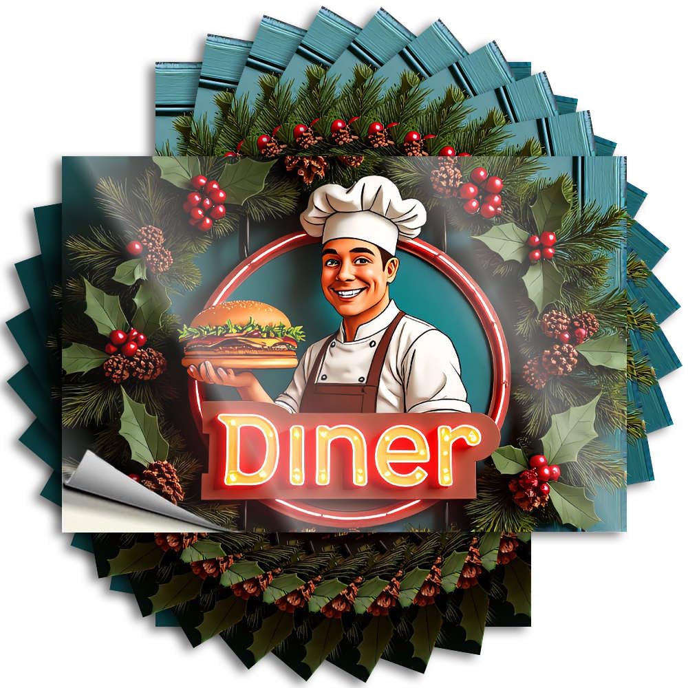 A Cheerful Chef Holds A Giant Burger in Front of A Festive Farmhouse Books - Decal Case Waterproof Decal(8X12CM)