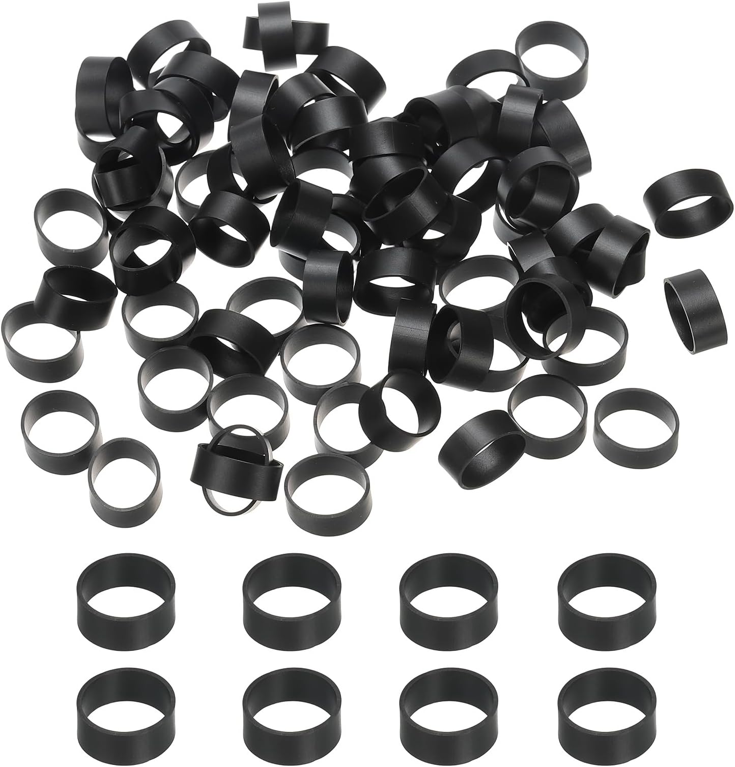 Silicone Rubber Bands Cable Ties 0.6", 80 Pcs Flat Rubber Elastic Band for Office Supplies Home Cord Wrapping, Black