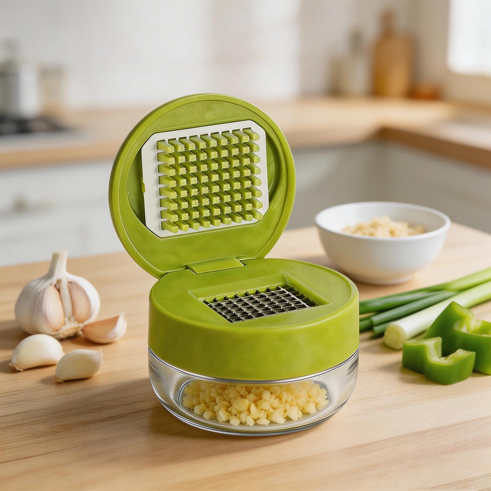 Mini Presse Ail, Coupe Ail, Emballé avec Boîte, Vert | Presse Ail Inox en Plastique PP, Multifonctionnel Ecrase Ail avec Brosse de Nettoyage, pour Ail, Gingembre et Fruits