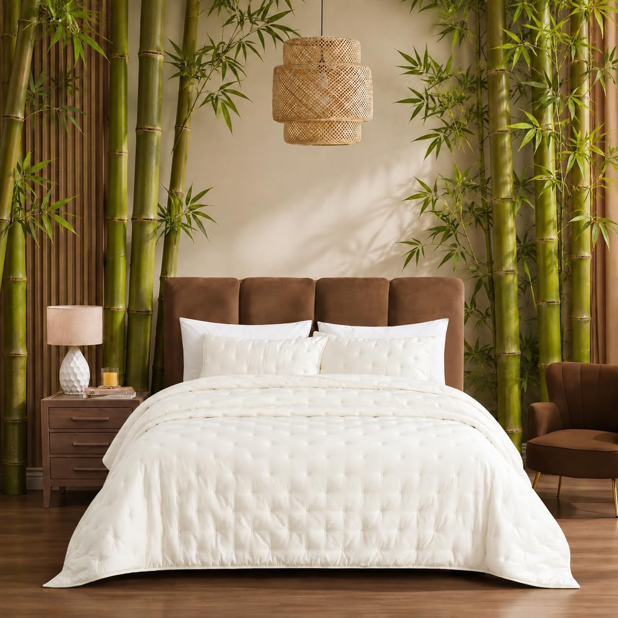 Viscose from Bamboo Shell Cooling Quilt Set, King Cross Stitch, Ivory