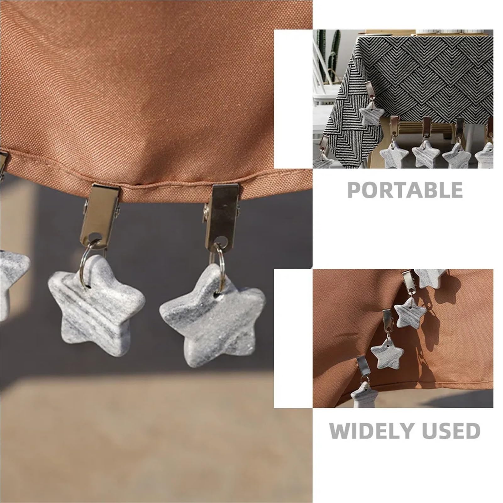 Tischdeckenbeschwerer, Marmor-Tischdeckengewichte, Edelstahl-Clips für Outdoor, Party, Hochzeit, Picknick, 10 Stück