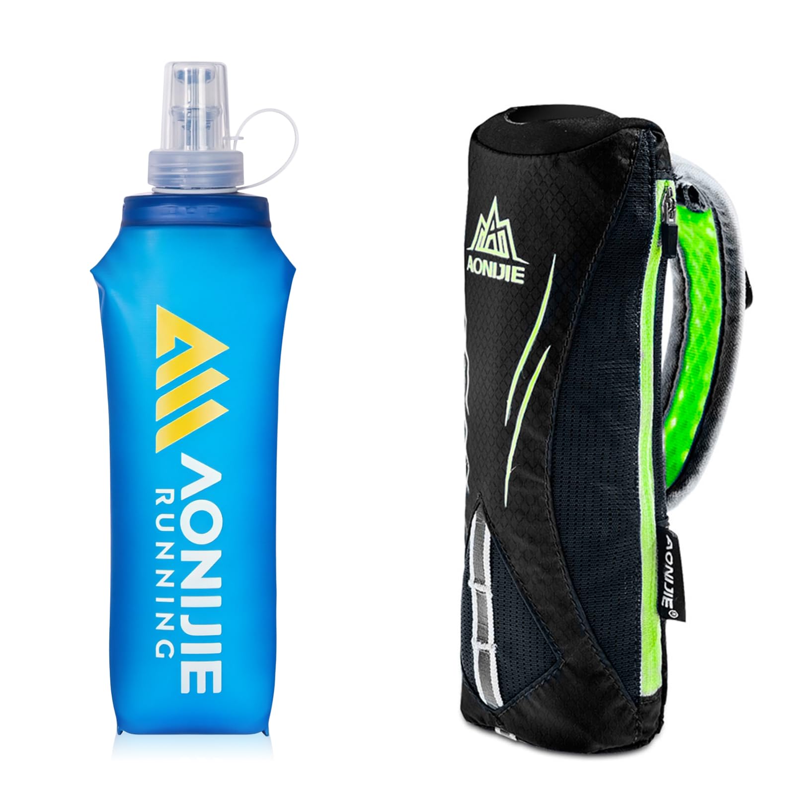 Handheld water bottle with ergonomic grip perfect for long distance running
