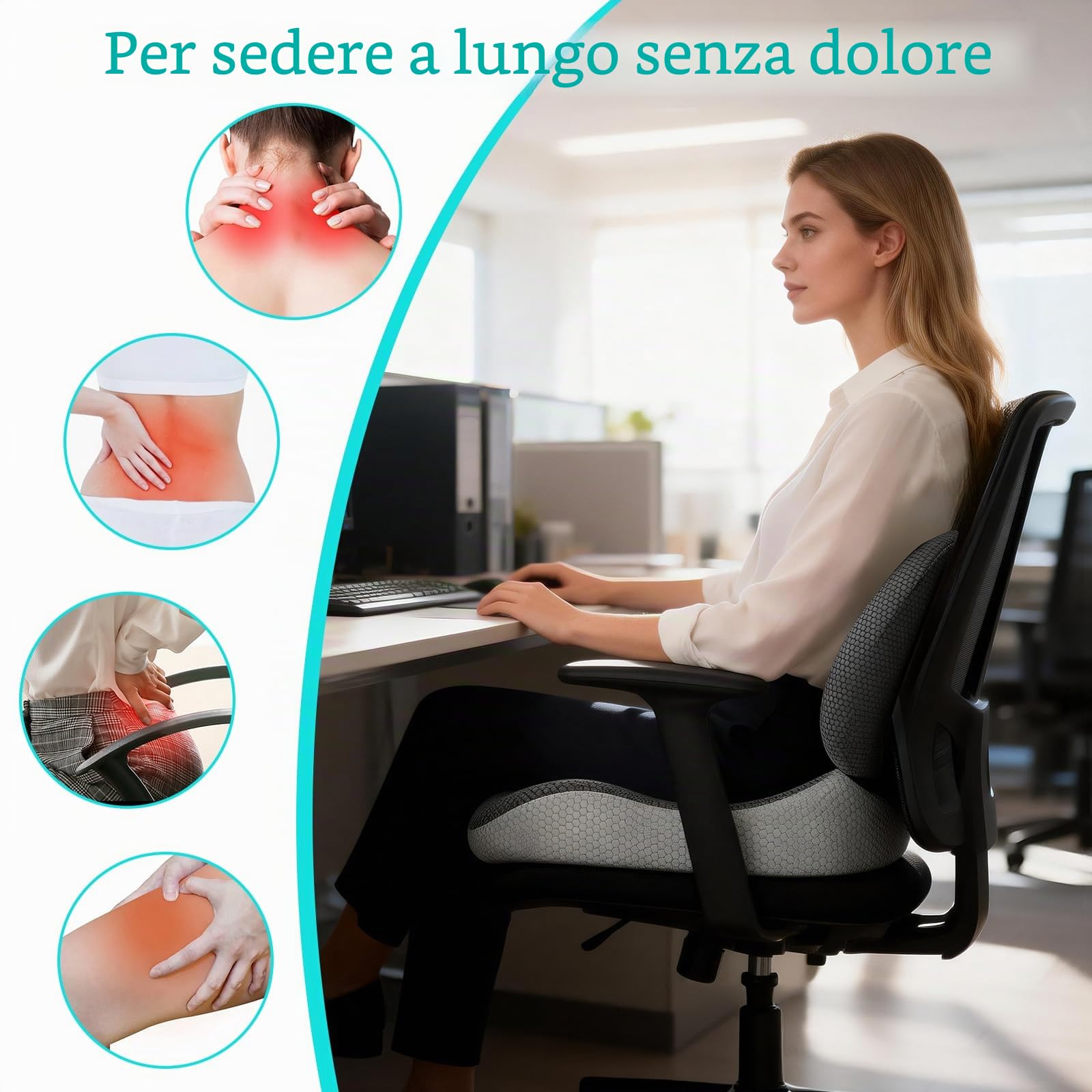 Suewidfay 2 in 1 Cuscino del sedile e set di cuscini di supporto lombare, grande dimensione ergonomica schiuma di memoria Cuscino, per sedia da ufficio, auto, sedia a rotelle, sedie da gioco