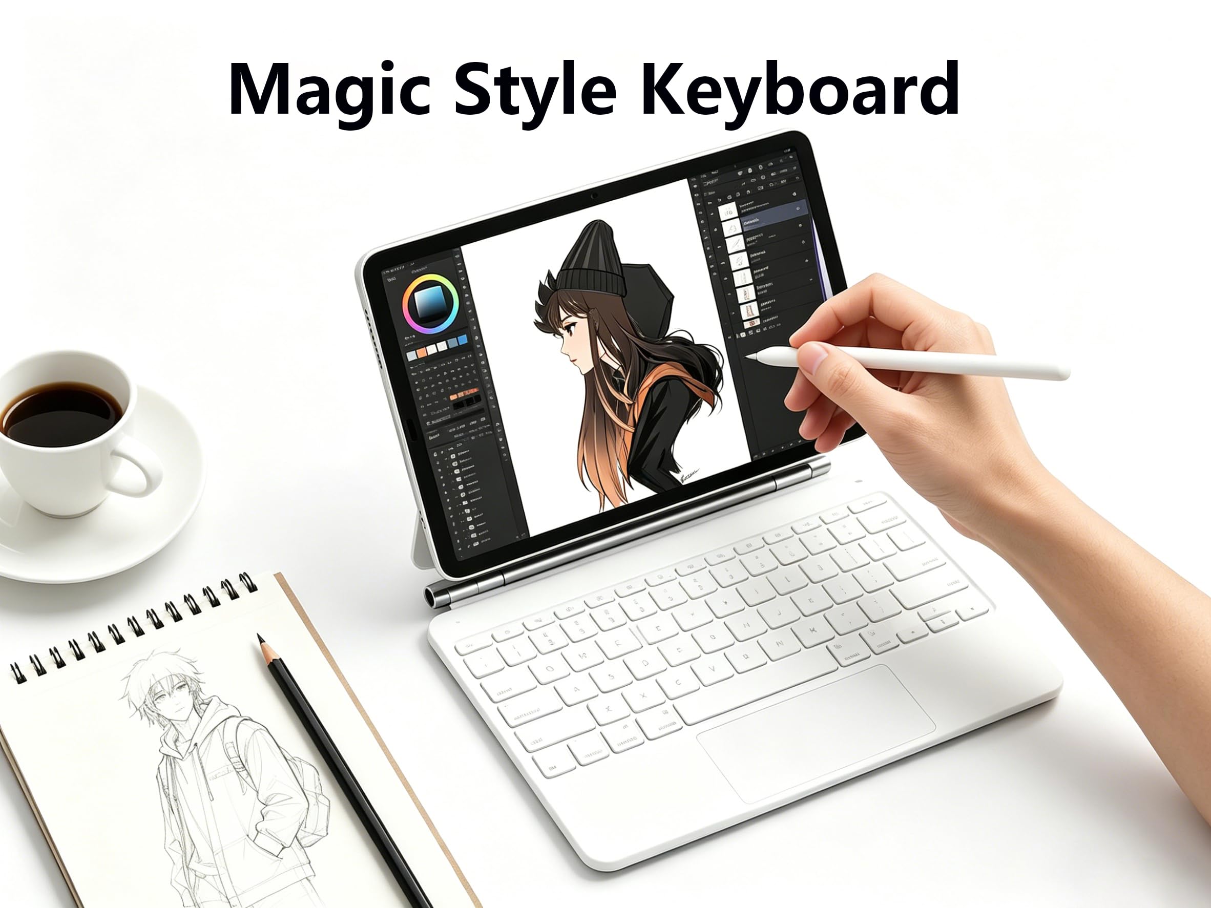 QUARK iPad A16 11. / 10. Generation Hülle mit Tastatur, ultraleichte, magnetische Tastaturhülle für iPad 27,7 cm (11 Zoll), leicht zu installierender freischwingender Ständer, Multi-Touch-Trackpad, 7