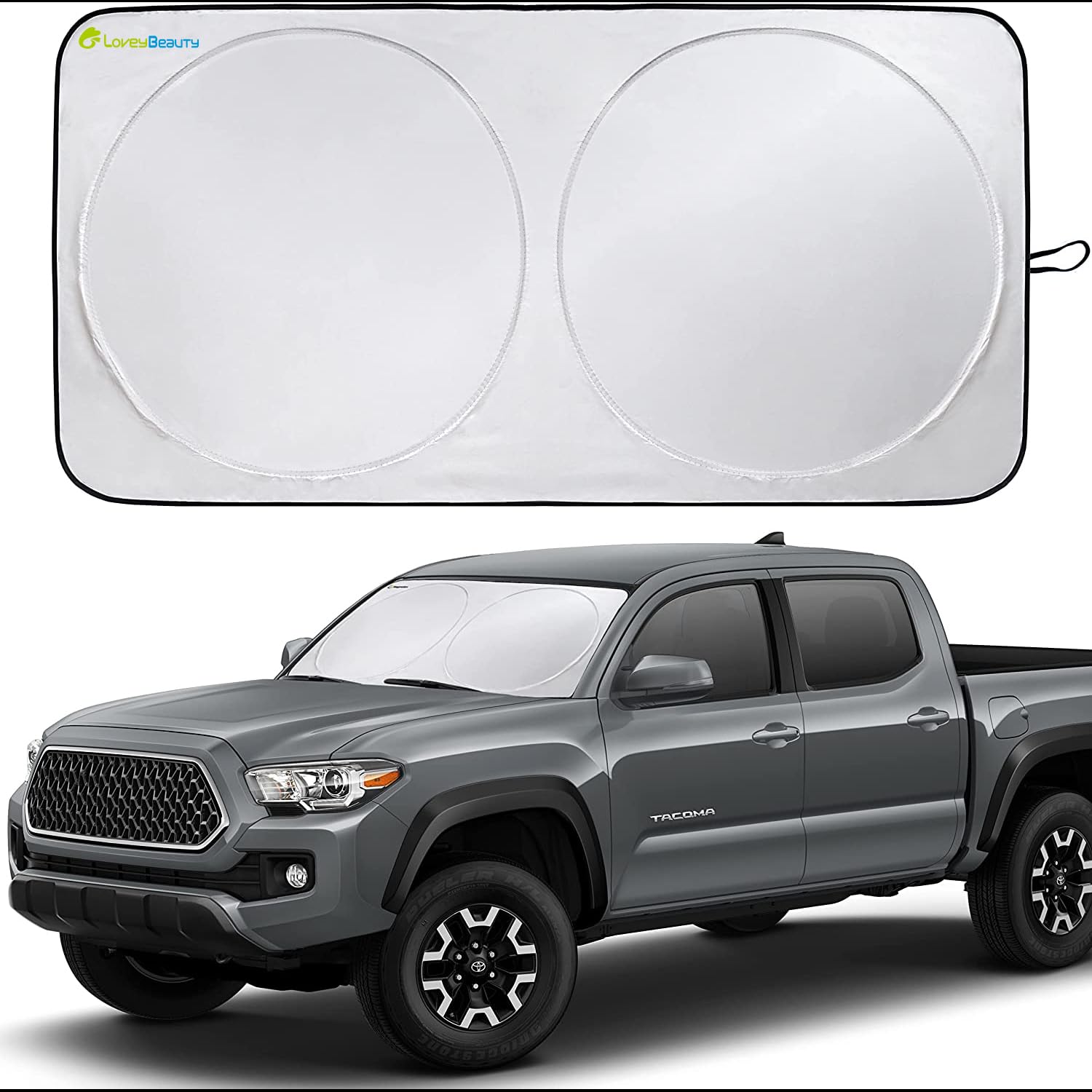 LOVEYBEAUTYWindshield Sun Shade for Jeep Wrangler, Rubicon, Gladiator with Bonus Steering Wheel Sun Shade. Reflective Fabric Blocks Sun. Foldable Sun Shield (Medium59*31in)
