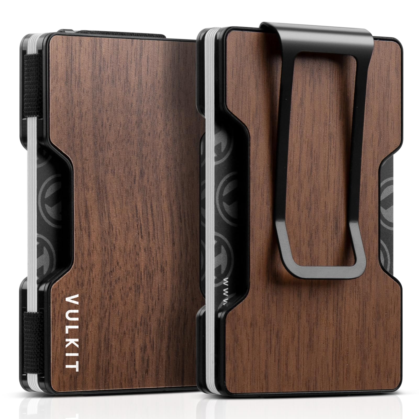 VULKIT Men's Metal Wallet with Money Clip Slim Credit Card Holder, Minimalist Business Card Case Front Pocket Wallet for Men(Wood)