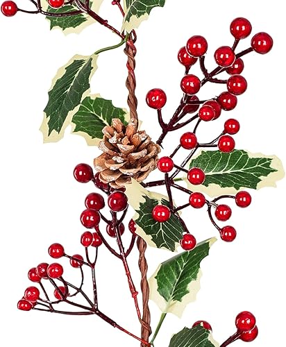 Miniatura 5 de DearHouse Guirnalda de Navidad de bayas rojas de 7 pies con guirnalda de cono de pino, guirnalda artificial para interiores y exteriores, puerta de