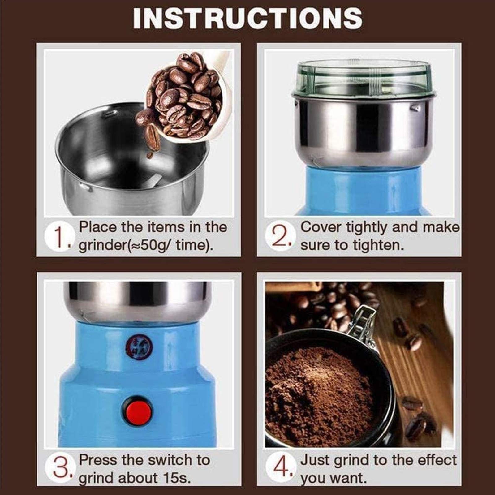 Molinillo Eléctrico De Café, Capacidad 150G Compacto Molinillos Molinos Con Hoja De Acero Inoxidable, Molino De Cocina De Alta Velocidad Para Especias/Hierbas/Cereales/Frijoles/Comida Para Mascotas