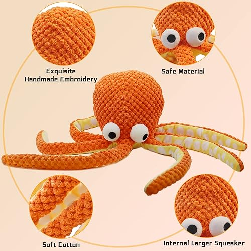 Miniatura 6 de Juguetes chirriantes suaves para perros, pulpo, juguetes masticables para cachorros, juguetes de peluche para perros para masticadores agresivos,