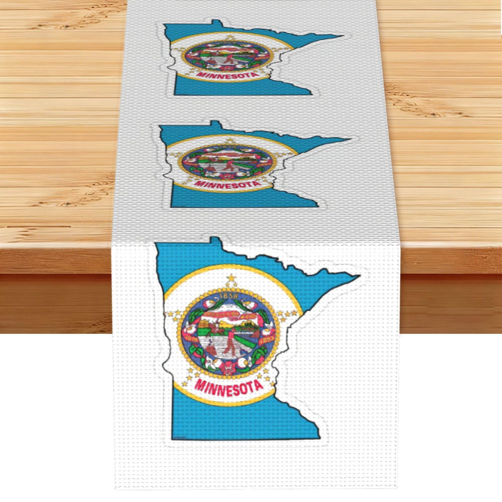 Minnesota State Flag Map Vintage Style Table Runner 13x72in, Soft Printed Centerpieces for Tables, Kitchen, Countertops & Dining Area Home Decor