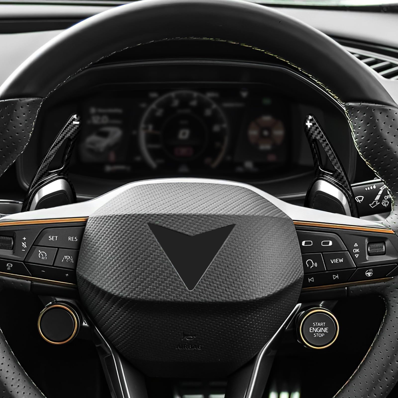KUNGKIC Extensión de balancín de volante ABS para Seat Cupra Leon Ateca Formentor 2021 2022 2023 2024 2025 (patrón negro de fibra de carbono)