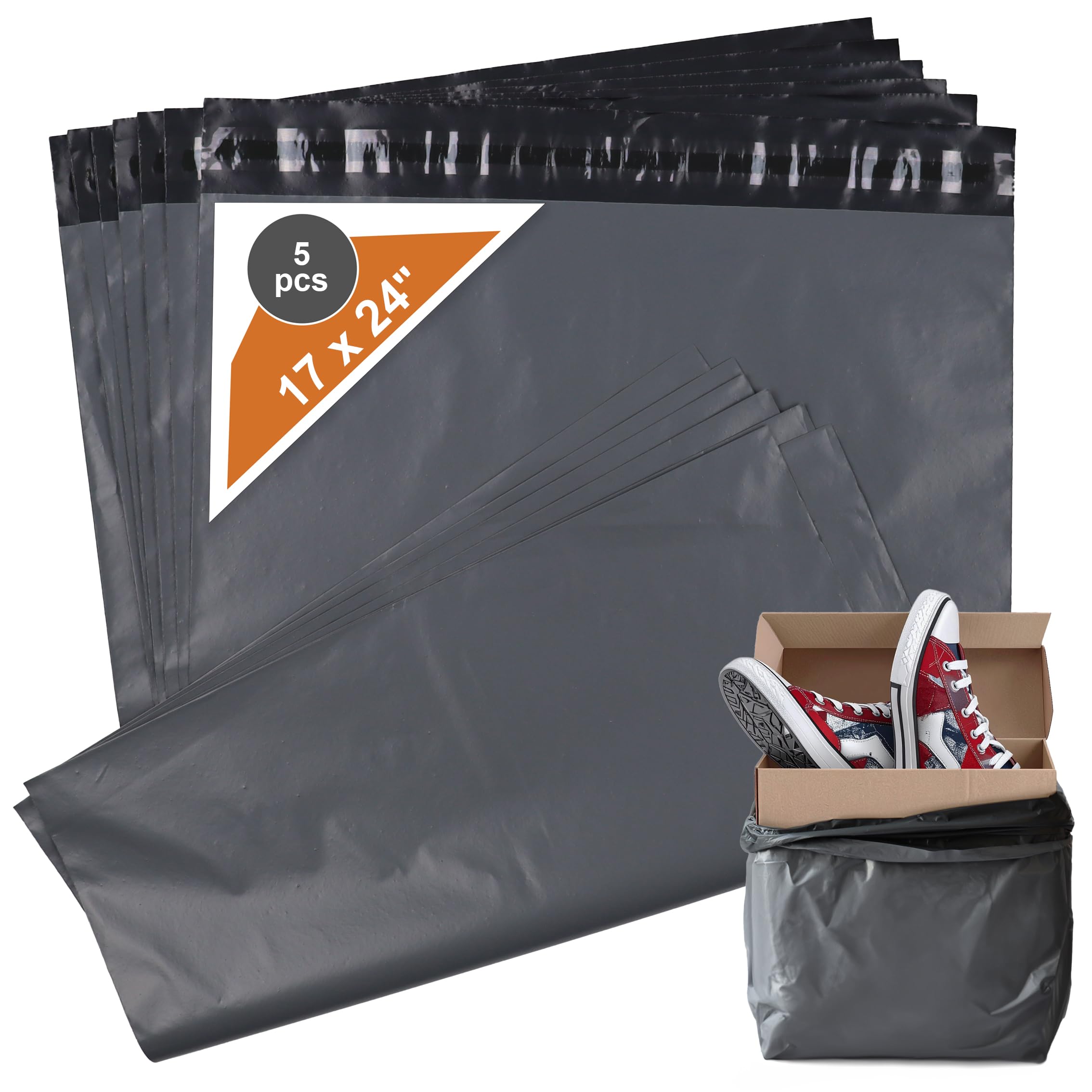 Go Pack Grey 5 X (17"X24") Self-Sealing Extra Large Postage Bag, 43Cm X 61Cm X 4Cm Extra Strong Parcel Bag For Clothes, Shipping And Packaging