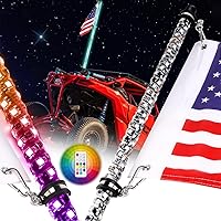 Vista 9 de Nirider 2PCS Luces LED Whip de 1 pie con Poste de Bandera Control Remoto Espiral RGB Luz de Persecución Todoterreno Antena Iluminada de Advertencia
