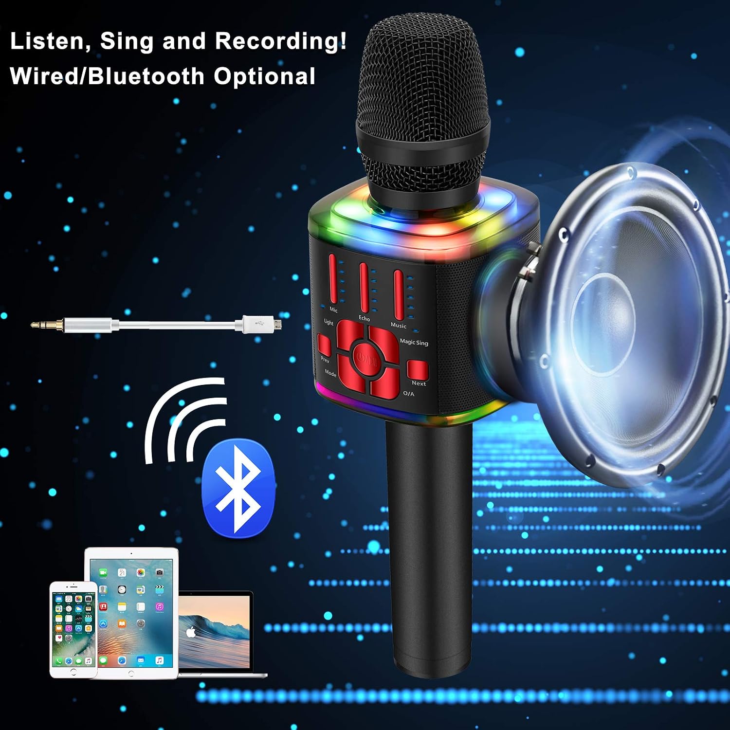BONAOK Wireless Bluetooth Karaoke Microphone with Magic Voice, Portable Handheld Mic and Speaker Machine for Home Party Birthday PC/All Smartphones D30(Red)
