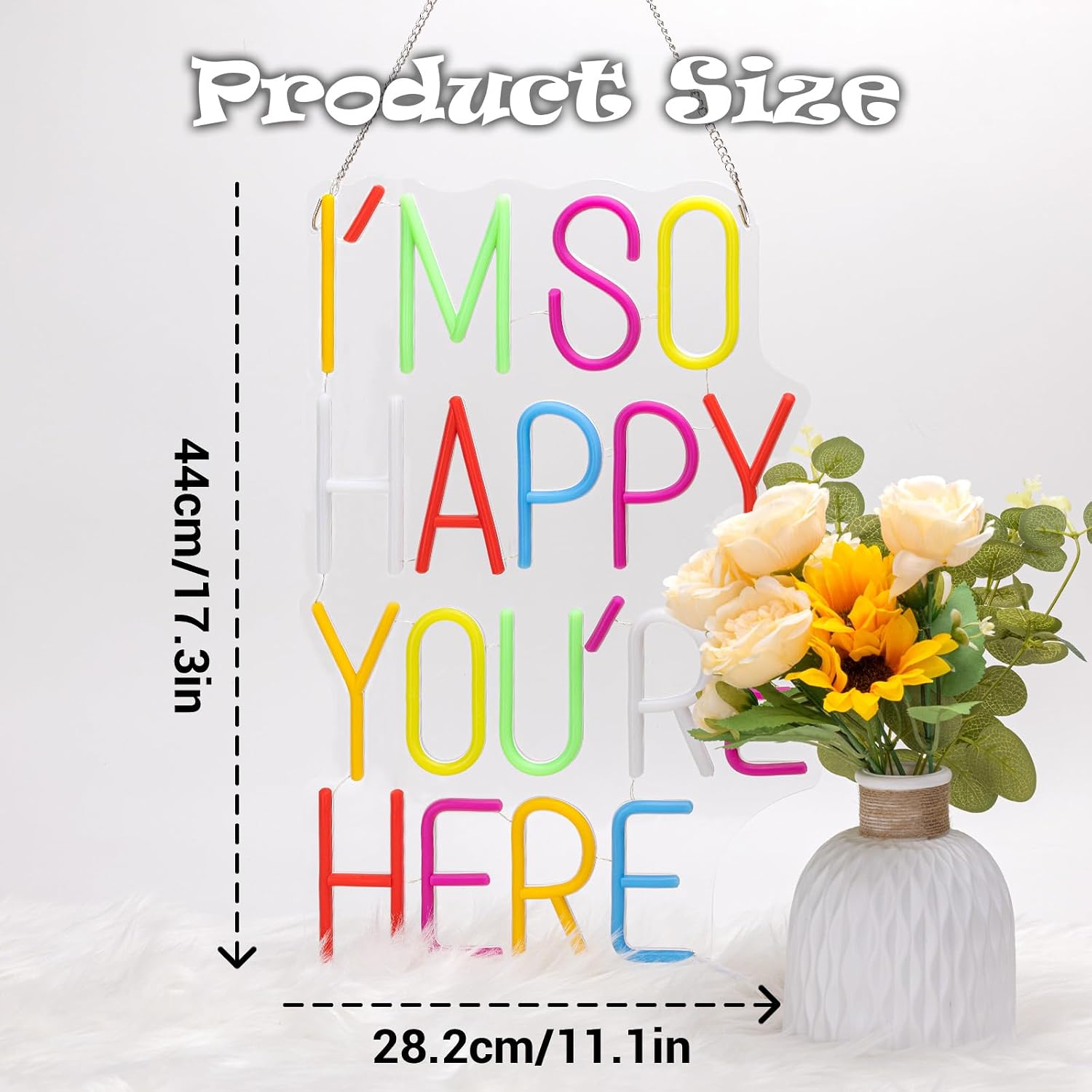 I’m So Happy You’re Here Neon Sign for Classroom Wall Decor, Welcome Neon Signs for Classroom Wedding Party Store Home Decor, LED Light UP Letters (Colorful)