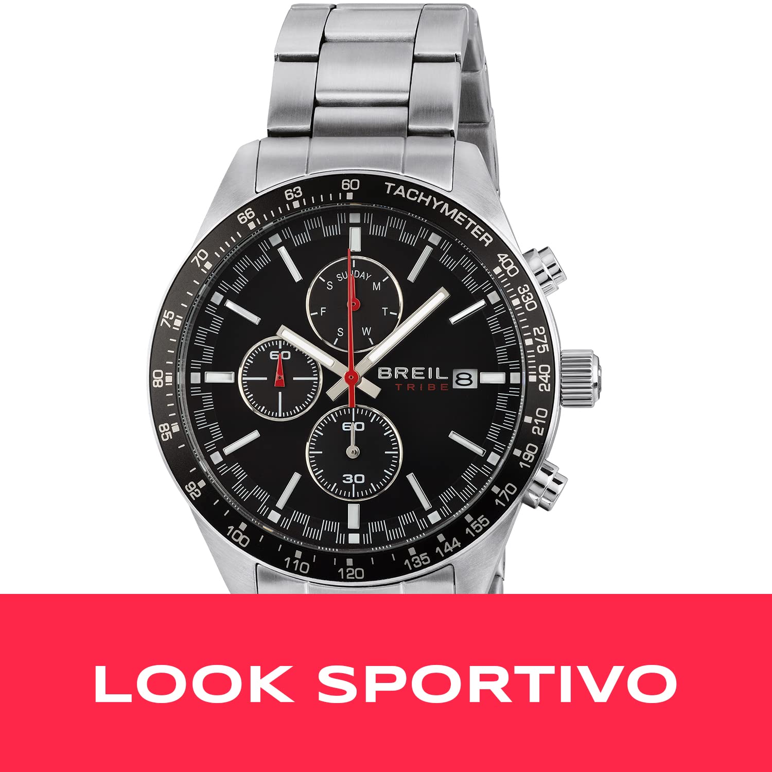 Breil, Collezione Fast, Cronografo Uomo in Acciaio, Cassa 42 mm, Lunetta in Alluminio, Sfere con Luminous, Movimento al Quarzo, Resistente all'Acqua, Pratica Chiusura con Pulsanti