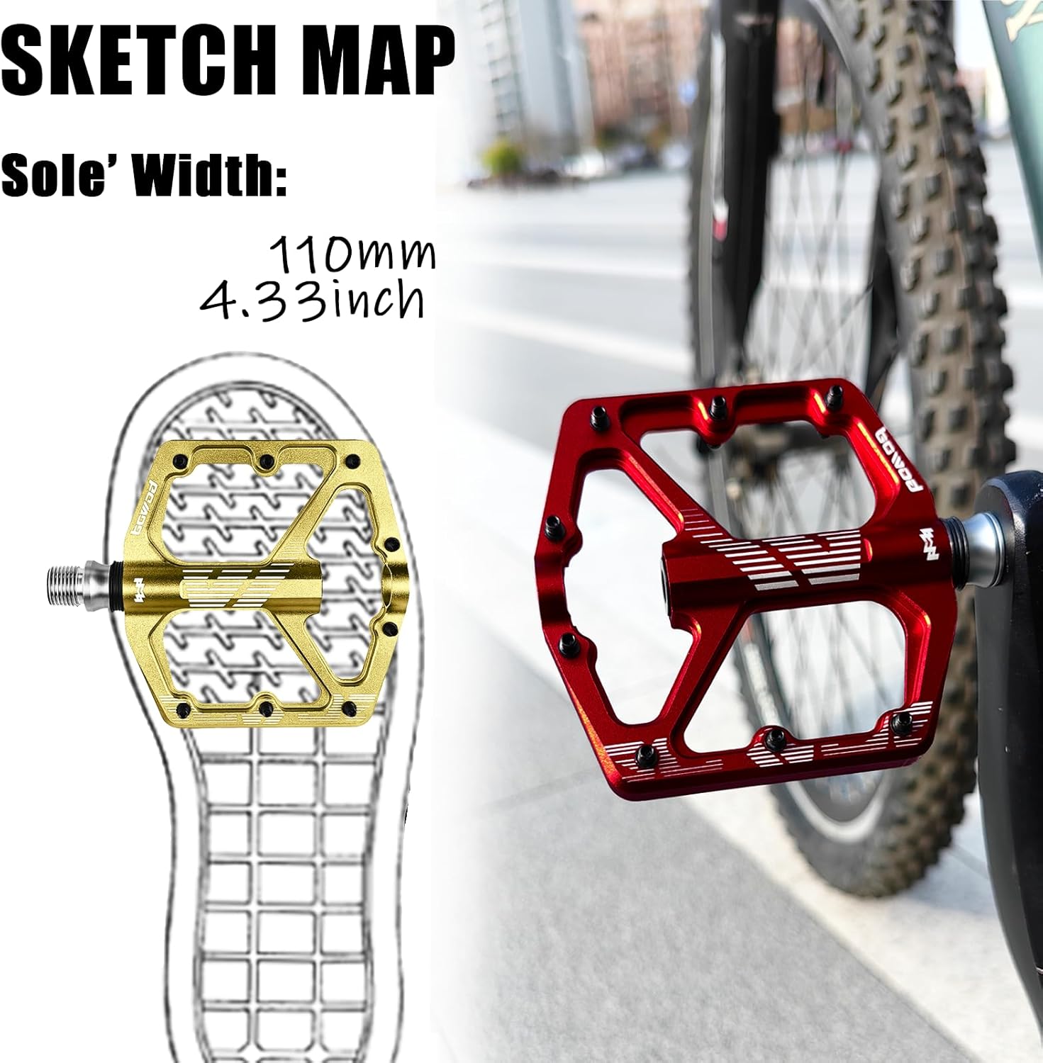 MTB Pedals Flat, Gravel Bike Pedals Flat, Light CNC Aluminum Alloy Platform Pedal w 3 Bearings Cr-Mo Spindle, Grippy Bicycle Pedals w 16pcs Pins, Mountain Bike Pedals Adult Child BMX Bike 9/16"