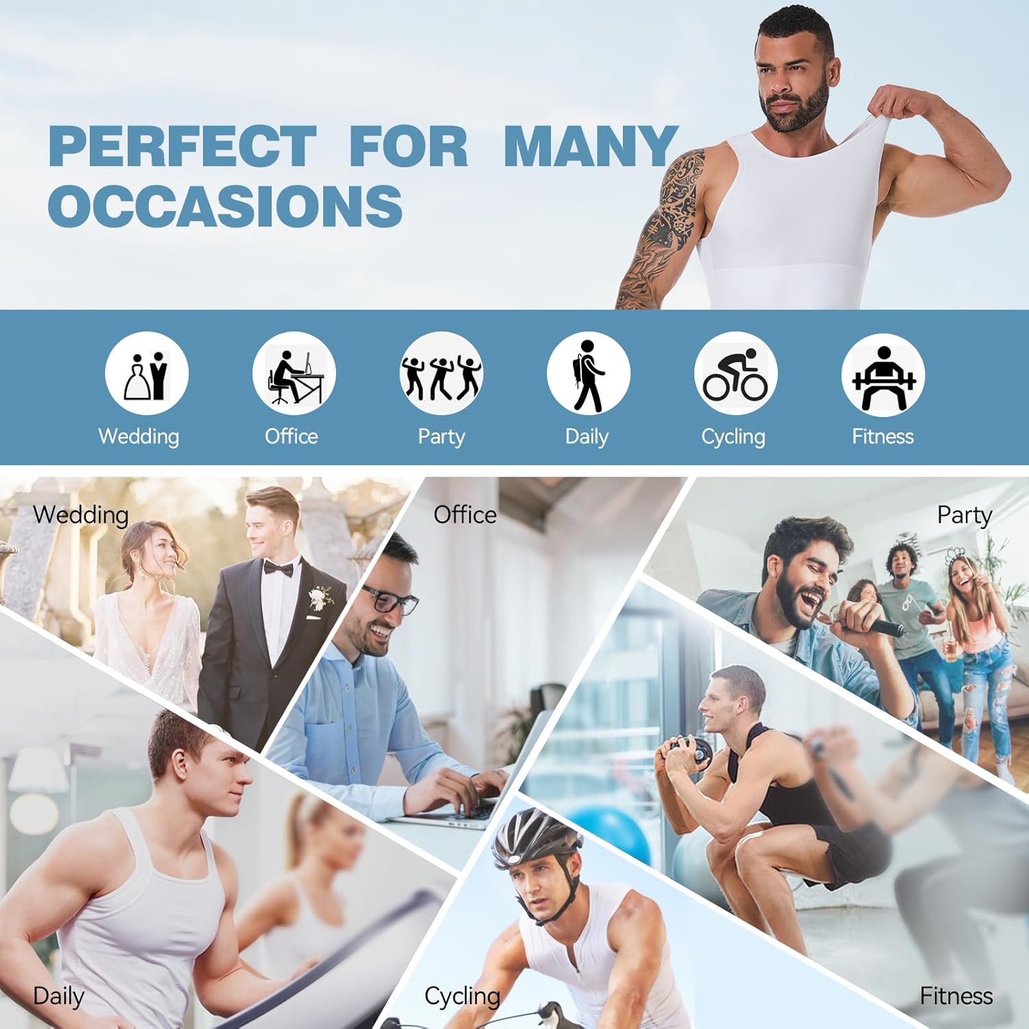 Mens Body Shaper, Compression Shapewear Vest Slimming Undershirt Tank Top, Tummy Control Chest, Hide Gynecomastia - Image 5