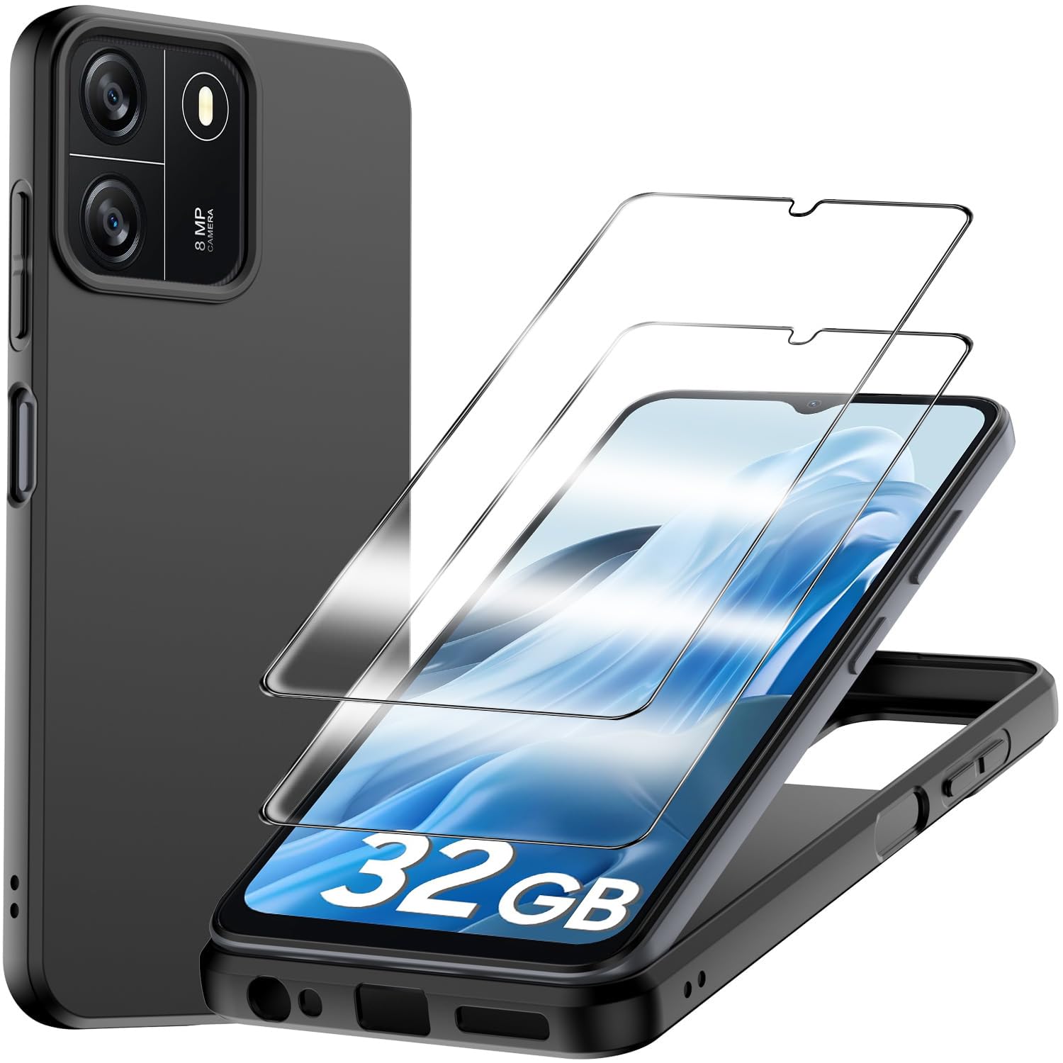 for Blackview Wave 6C Case with 2 Pack Tempered Glass Screen