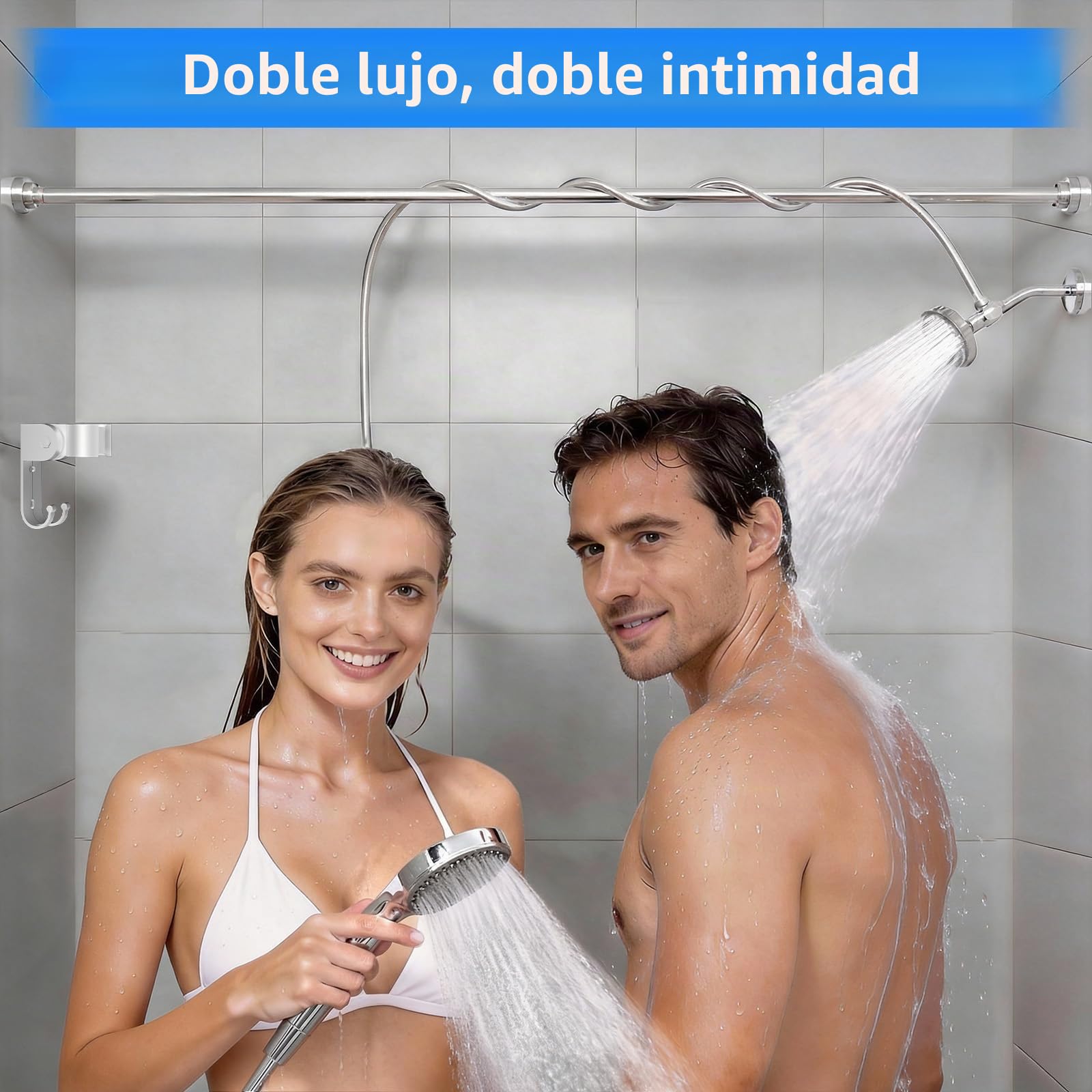Cabezal de ducha doble con mano para parejas: cabezales de ducha dobles de alta presión para dos personas, sistema de dos cabezales de ducha ajustables con 3 ajustes de flujo para baño de 2