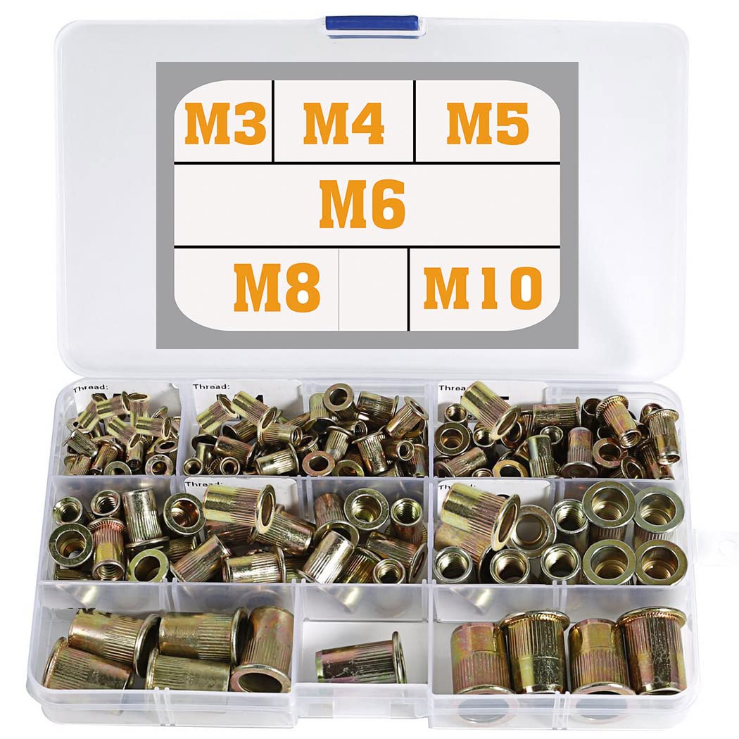 199pcs Carbon Steel Metric Rivet Nuts M3 M4 M5 M6 M8 M10 Threaded Rivet Insert Nutsert Rivnuts Kit