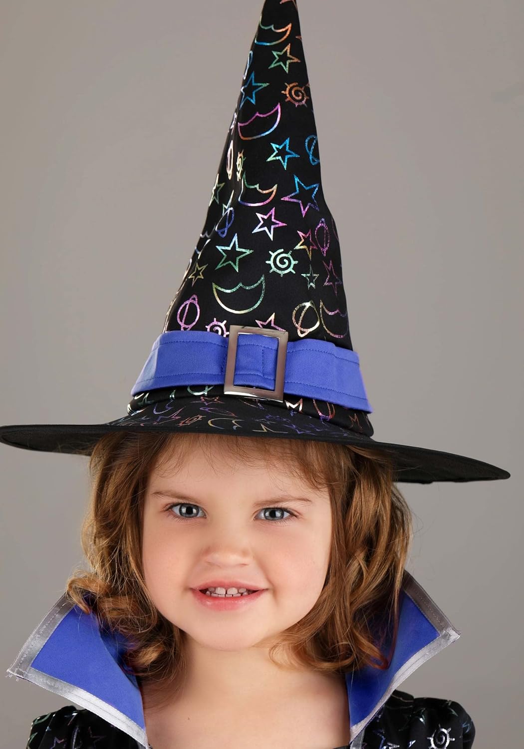 Celestial Blue Witch Girl's Costume | Toddler Enchanting Starry Cloak Dress and Hat Halloween Outfit - Image 3