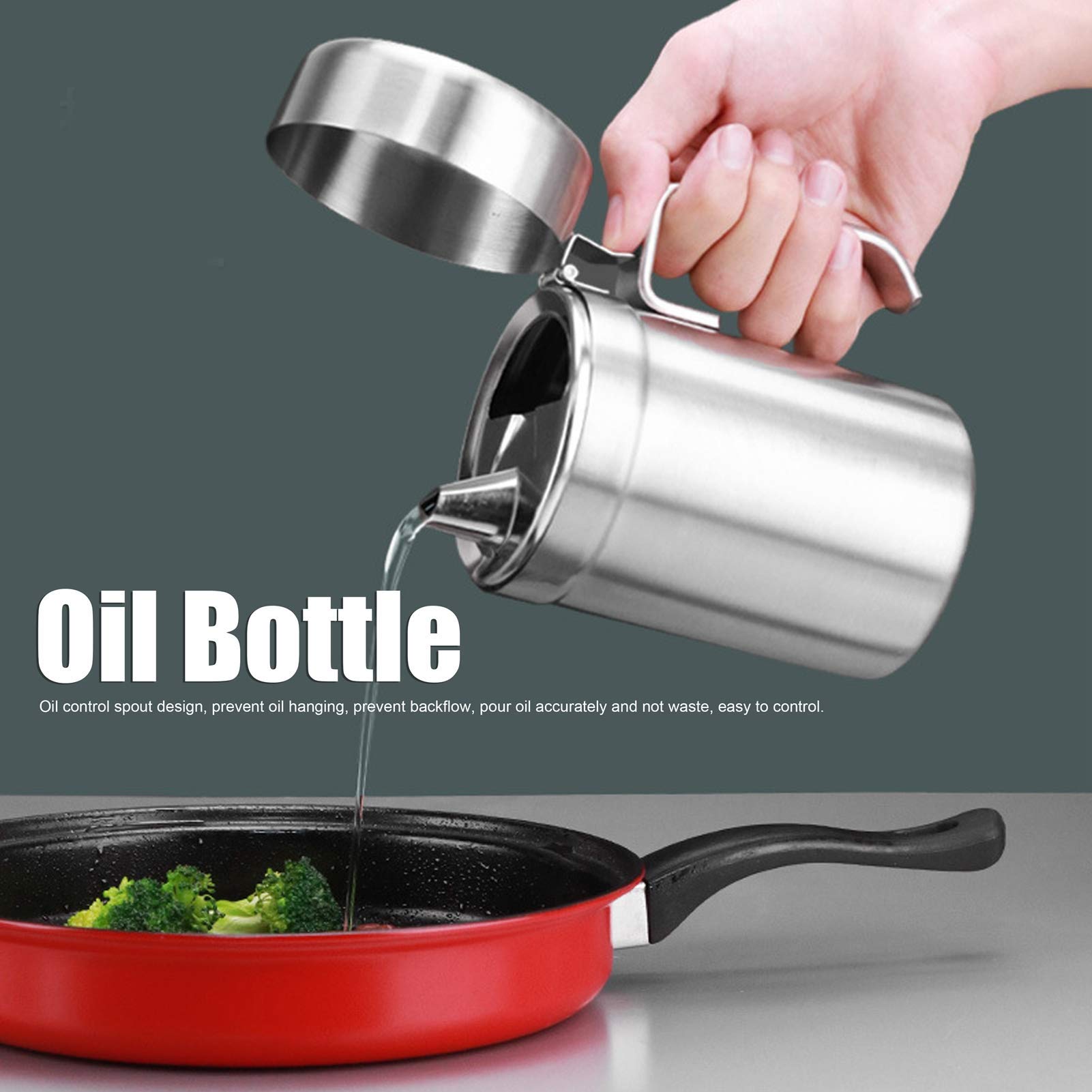Bottiglia Dispenser Olio D'Oliva in Acciaio Inox 550 Ml, Contenitore Vaso Dispenser Olio A Prova di Perdite con Coperchio per Grasso Pancetta, Olio per Cucinare O Friggere