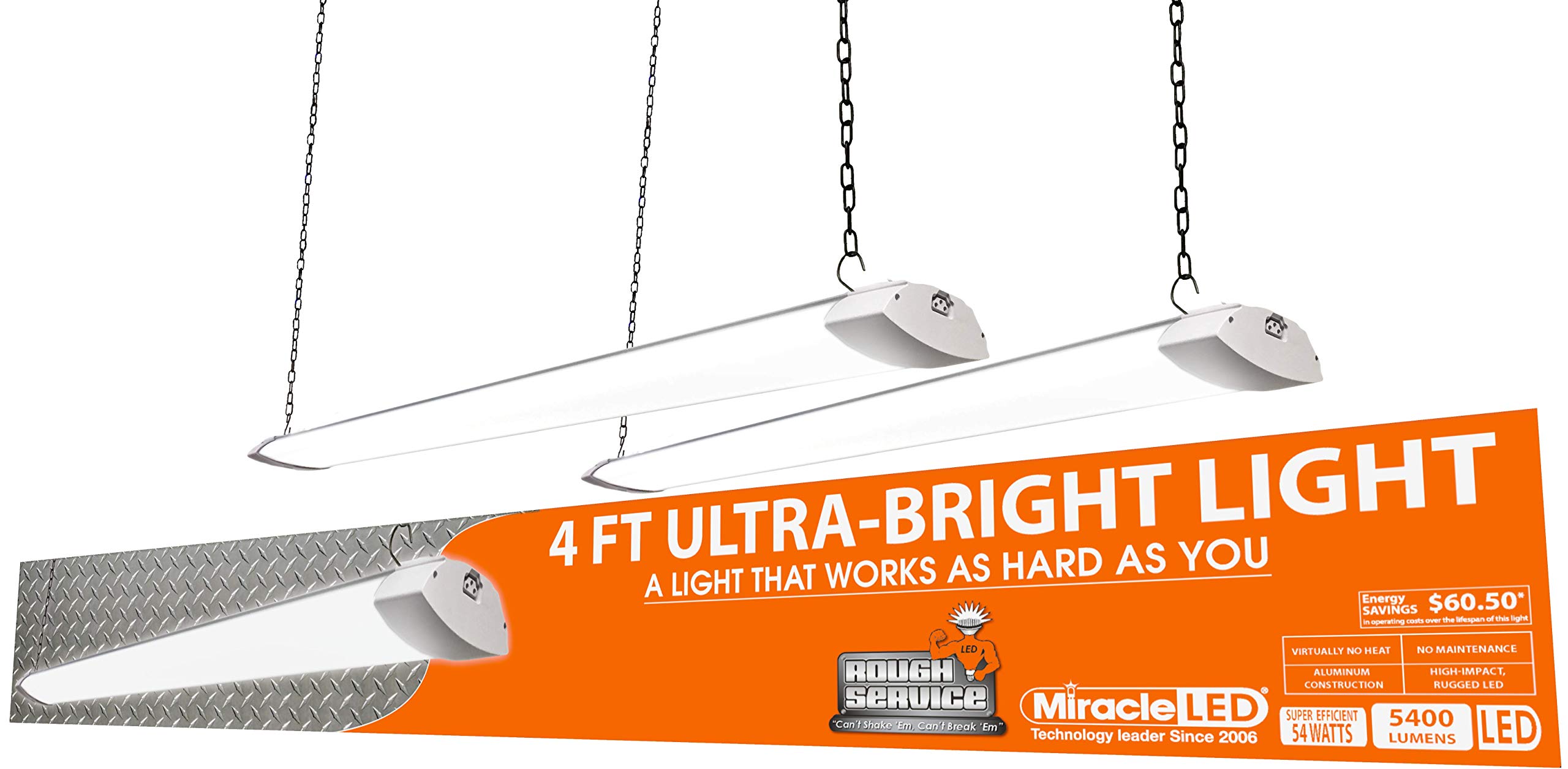 Miracle LED 602032 4-Foot Rough Service Shop Light, 2-Pack, White