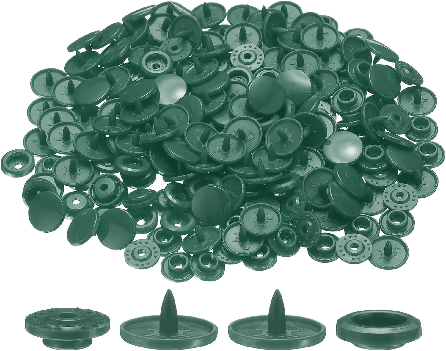 HARFINGTON 200 Set Plastic Snaps T5 Round Resin No-Sew Button Plastic Snap Fasteners Kit for Clothing Sewing Rain Coat Diapers Bibs Crafting, Dark Green