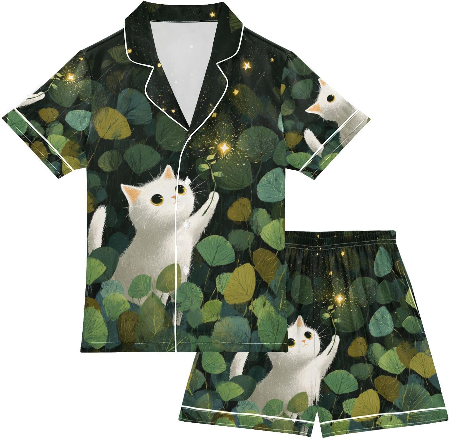Silk Pajamas Sets Soft Satin 2 Piece Pjs Set Short Sleeve Sleepwear Nightwear