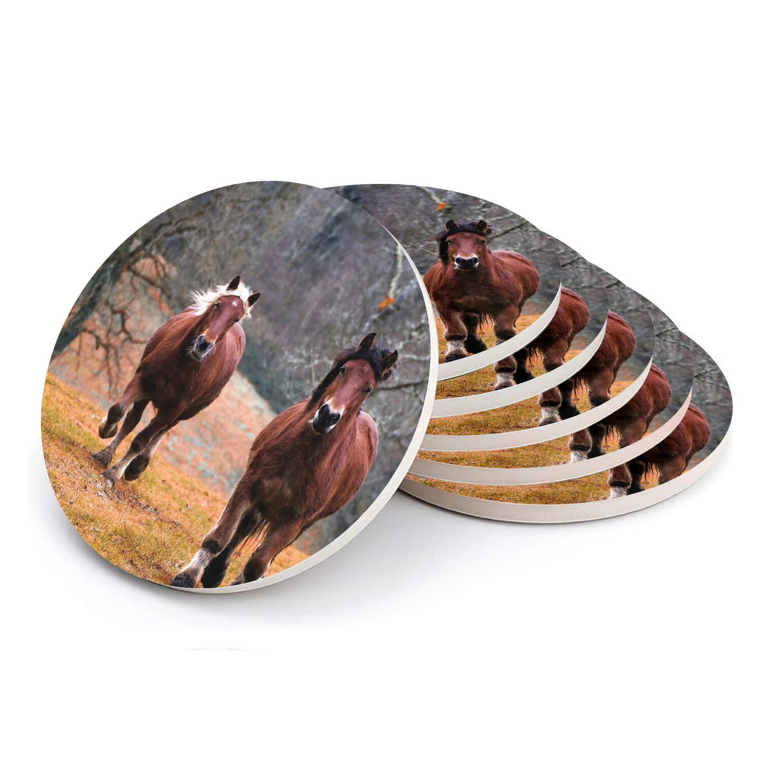 Sous-verre ronds en céramique chevaux pour sublimer vos apéritifs en terrasse | Lot de 6