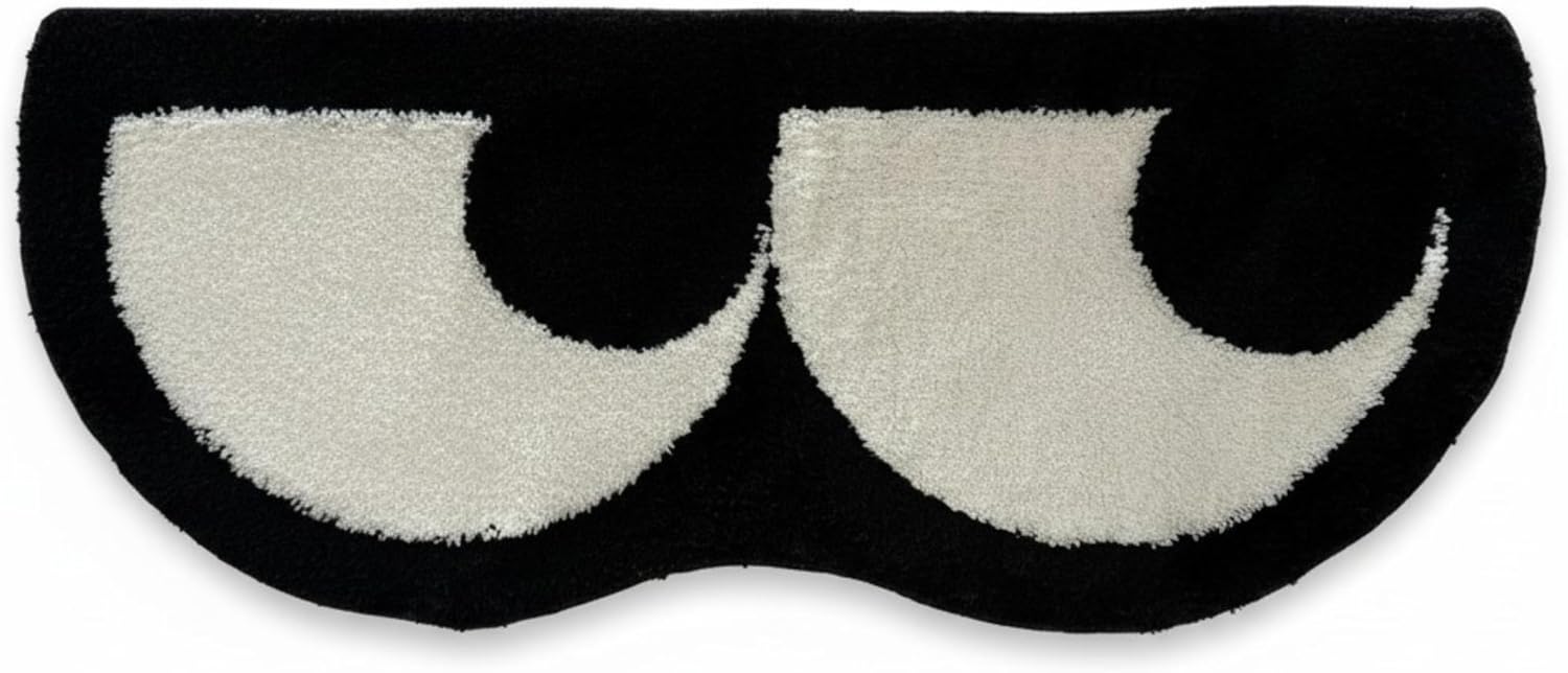 Cartoon Eyes Rug (47x20in) – Tufted Rug for Living Room, Hypebeast Decor Carp Design, Soft Unique Area Rug for Home, Fun Decor Accent Mats (Black, 47in)