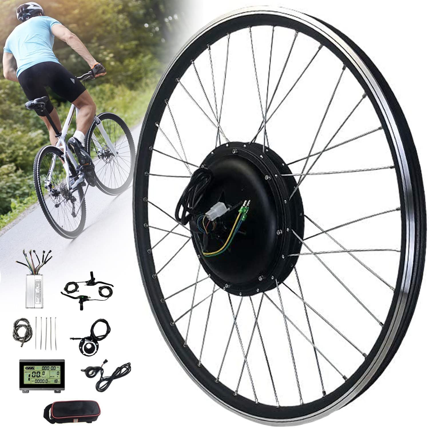Zestaw do konwersji e-rower 20"/24"/26"/27,5"/28"/29"/700c przednie koło przednie 36V - 48V regulowane w watach 250-1000, zestaw do konwersji e-roweru rower elektryczny Pedelec 48V/350W-28inch
