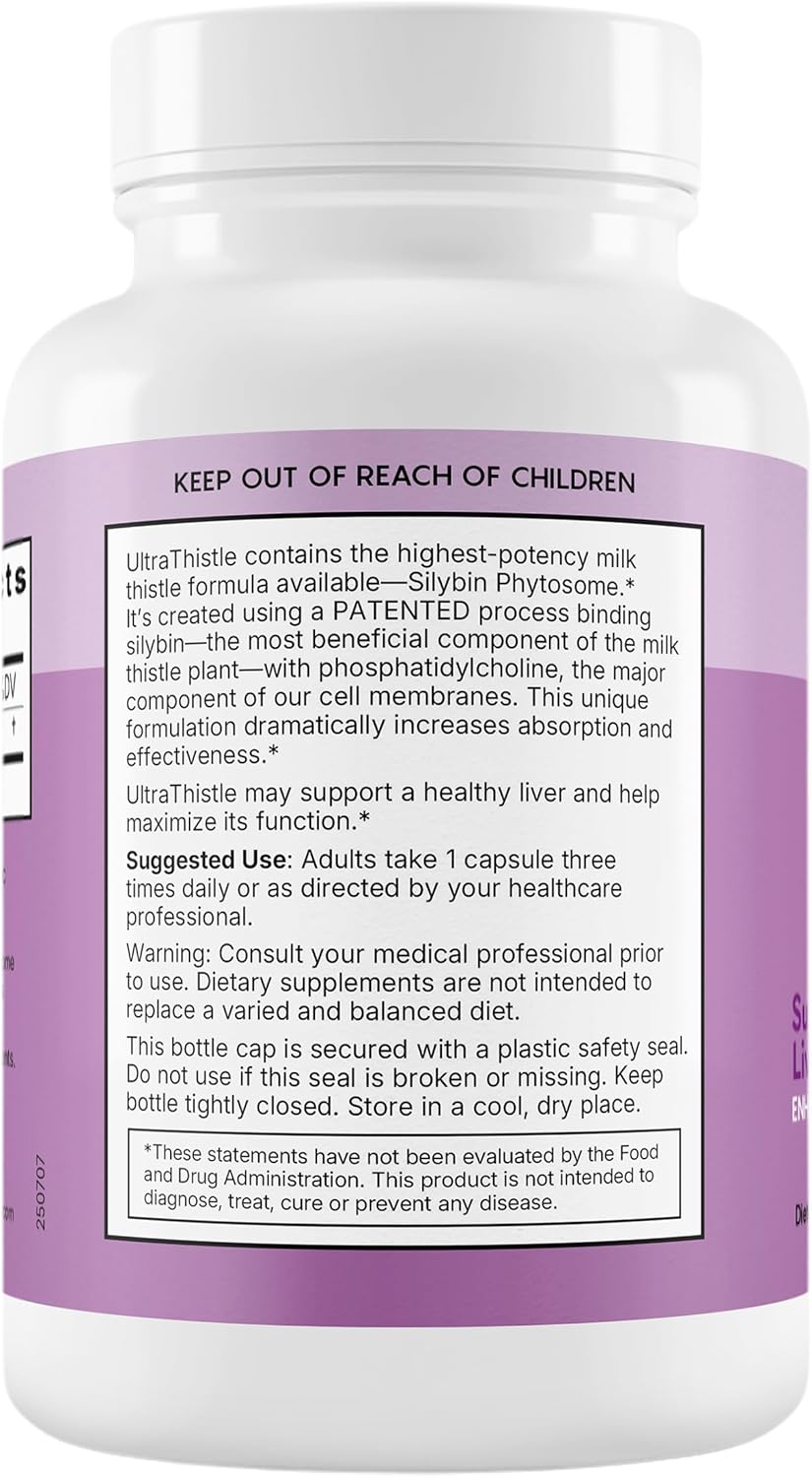 UltraThistle Advanced Milk Thistle Supplement – 1080mg Silybin Phytosome for Superior Absorption – Liver Support, Detox & Enzyme Health – Non-GMO, Gluten Free, Soy Free – 90 Capsules (30-Day Supply)
