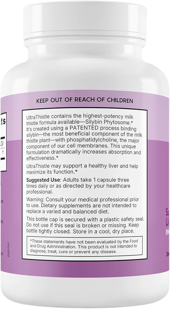 UltraThistle Advanced Milk Thistle Supplement 1080mg Silybin Phytosome for Superior Absorption Liver Support, Detox & Enzyme Health Non-GMO, Gluten Free, Soy Free 90 Capsules (30-Day Supply)