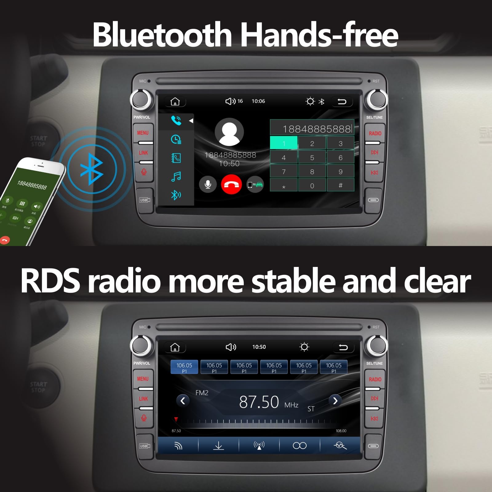 YZKONG Autoradio per Renault Dacia Duster Sandero Logan Dokker Capture con wireless CarPlay Android Auto 7-Zoll Touchscreen multimédia Player Radio Bluetooth/RDS/FM/AM/Mirror Link