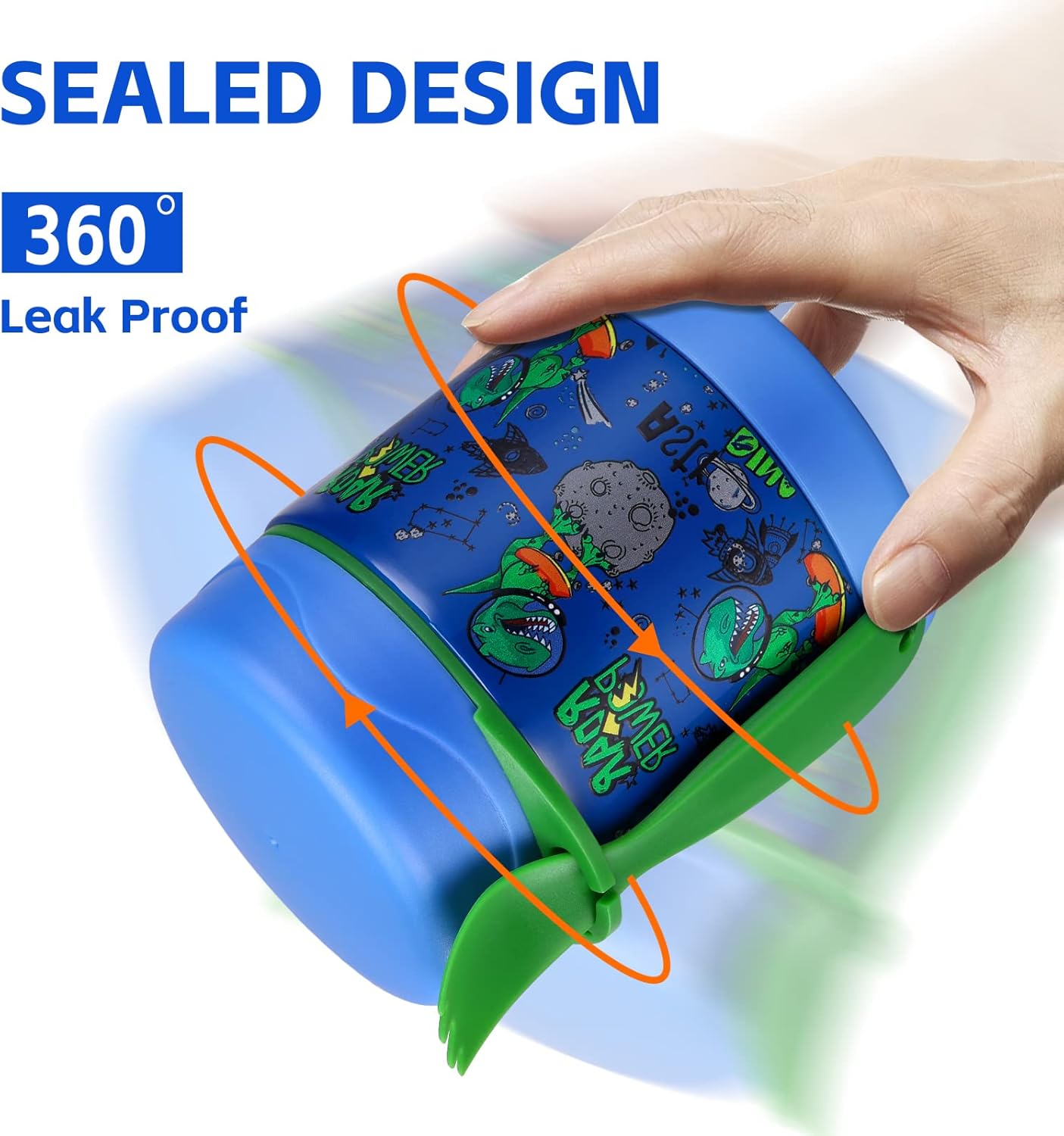 10oz Soup Thermo for Hot Food Kids Insulated Food Jar,Thermo Hot Food Lunch Container, Width Mouth Stainless Steel Lunch Box for Kids with Spoon (Blue-dinosaur)