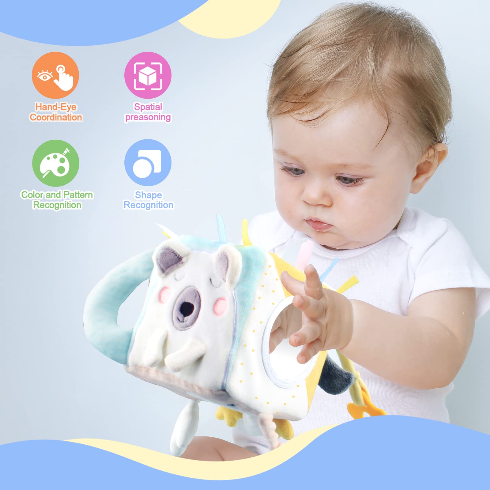 Cubo de actividades para bebés, juguetes educativos para bebés, centro de aprendizaje temprano, cubo sensorial, multicolor, juguete para bebés, juguetes para bebés de 0 meses (oso polar) 3