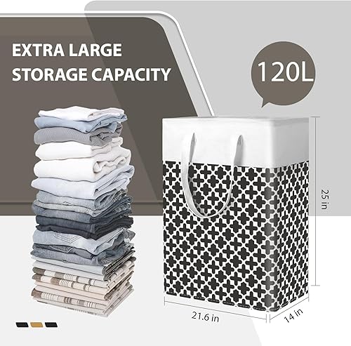 Miniatura 2 de Paquete de 2 cestas grandes para la ropa sucia de 120 litros con asas largas, plegable, impermeable, cesta para ropa sucia, plegable, fácil de