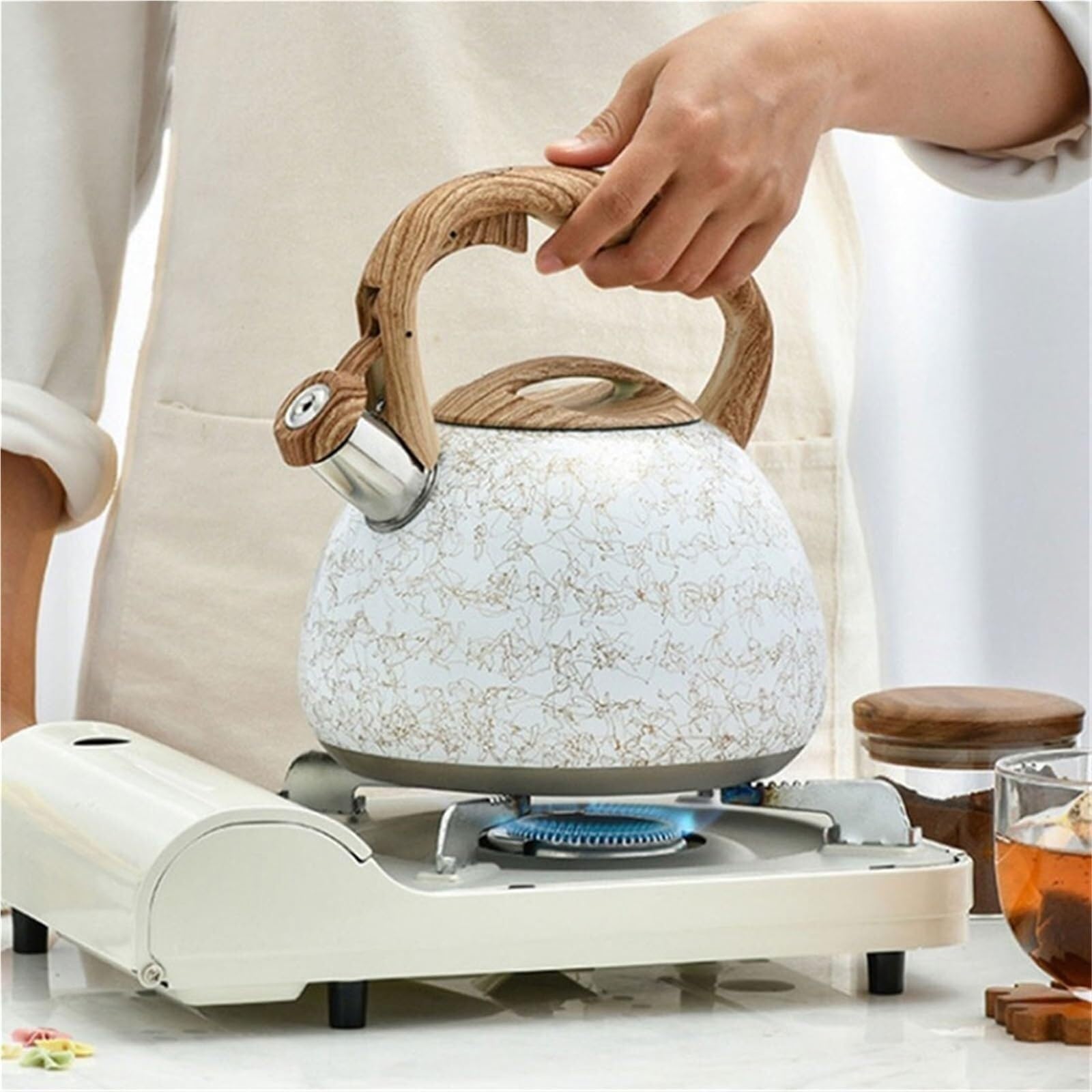 Camping Teapot, 3L Tea Kettle for Stove Top, Stainless Steel Whistling Kettle Stovetop, for Induction Cookers Gas Stoves