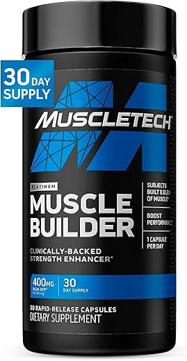 MuscleTech Muscle Builder, Muscle Building Supplements for Men & Women, Nitric Oxide Booster, Muscle Gainer Workout Supplement, 400mg of Peak ATP for Enhanced Strength, 30 Pills
