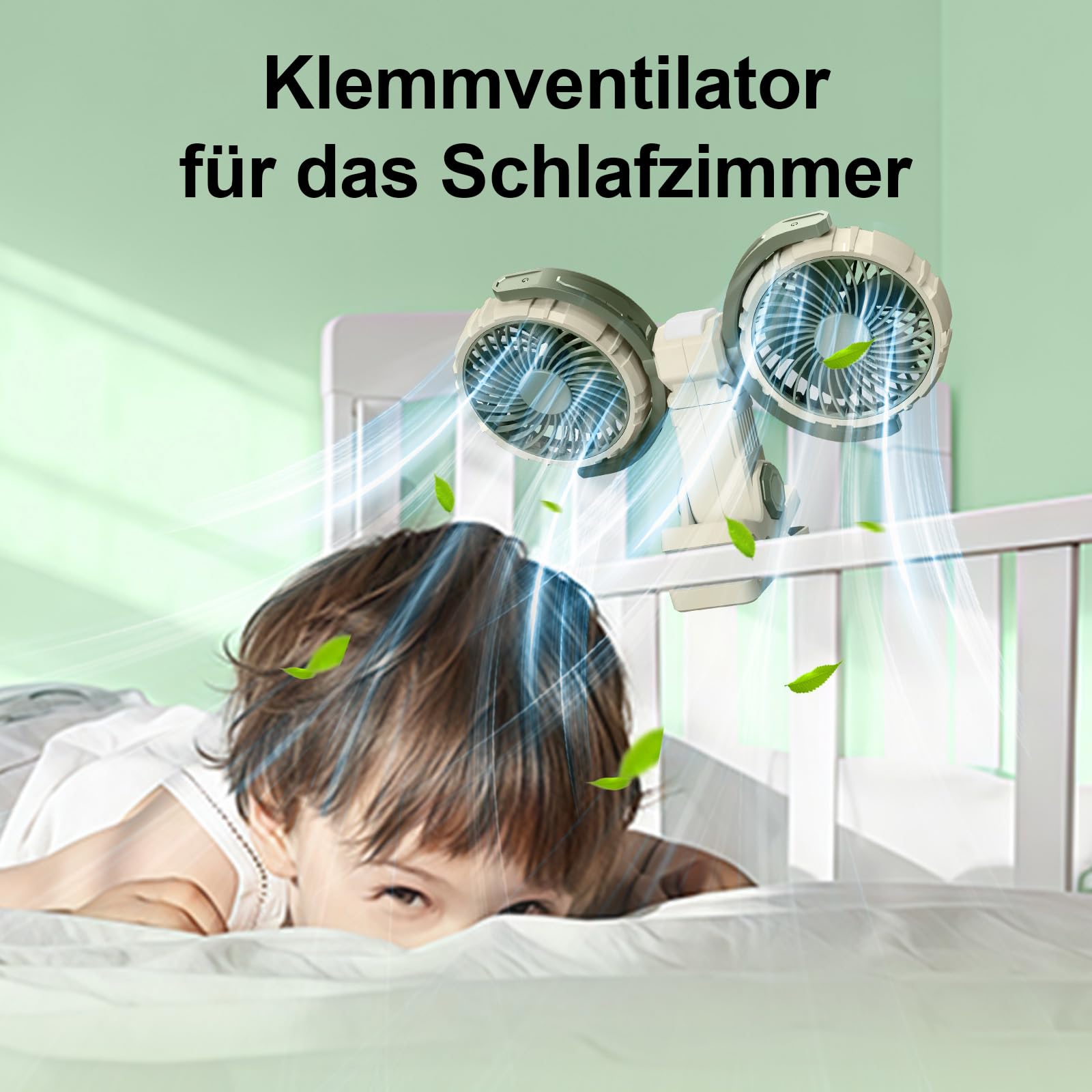 Ventilatore da tavolo a doppia testa con clip on a batteria, USB ricaricabile, rotazione a 360 gradi, ventilatore di raffreddamento personale silenzioso, può essere fissato ai veicoli, verde