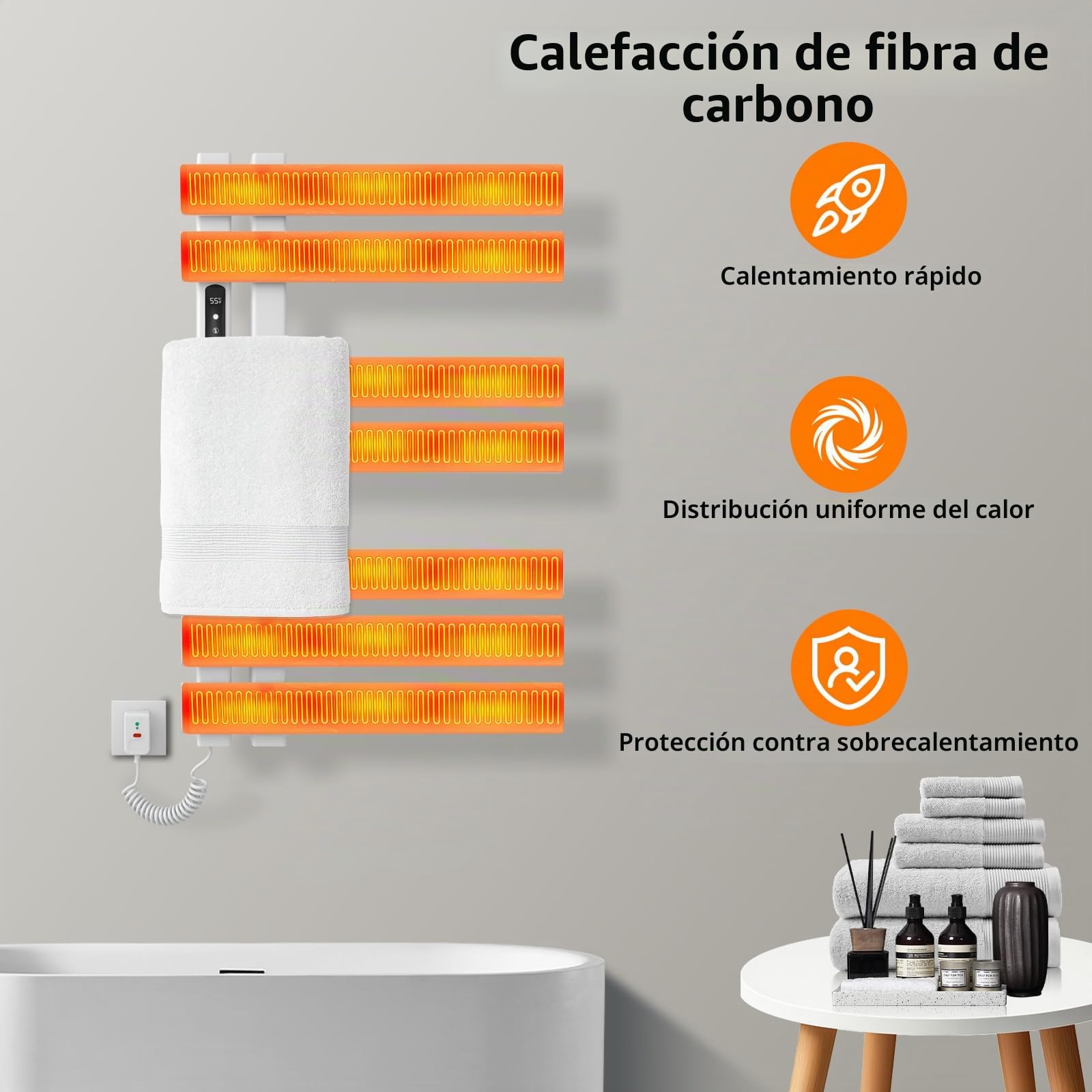 Toallero Baño Radiador, Calentador de Toallas con termostato Inteligente WiFi, para Alexa y Google Home y App, 450x720 mm, Toallero Electrico, Radiador Secador de Toallas-WiFi White Left