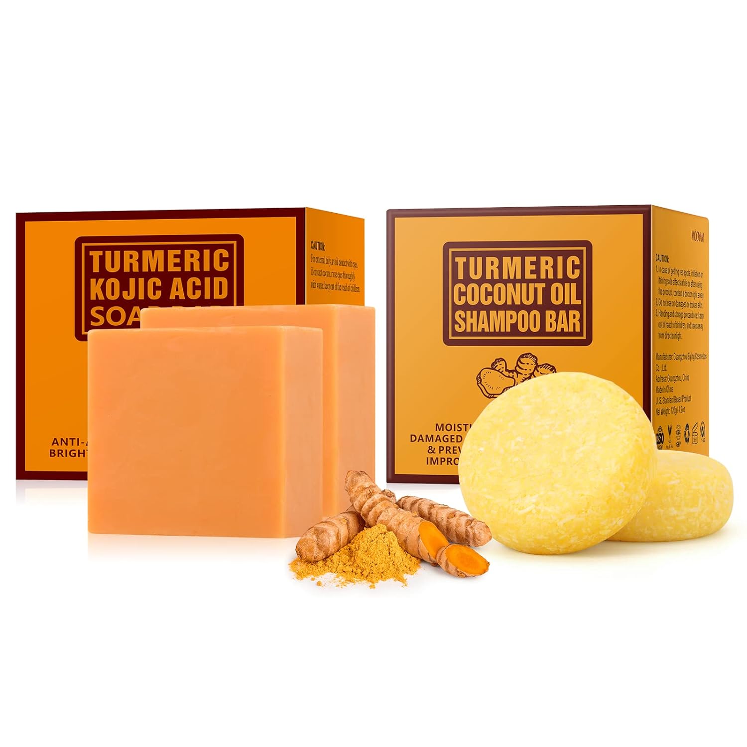2 PCS Turmeric Face Body Soap +2 PCS Shampoo Bar, Turmeric Face Body Soap Face and
