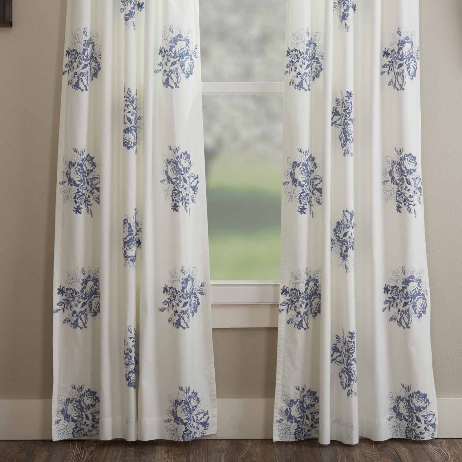 Piper ClassicsLydia Blue Panel Window Curtains, Set of 2 Panels, 96'' L x 50'' W, Vintage Farmhouse, Cottage Style Floral Drapes