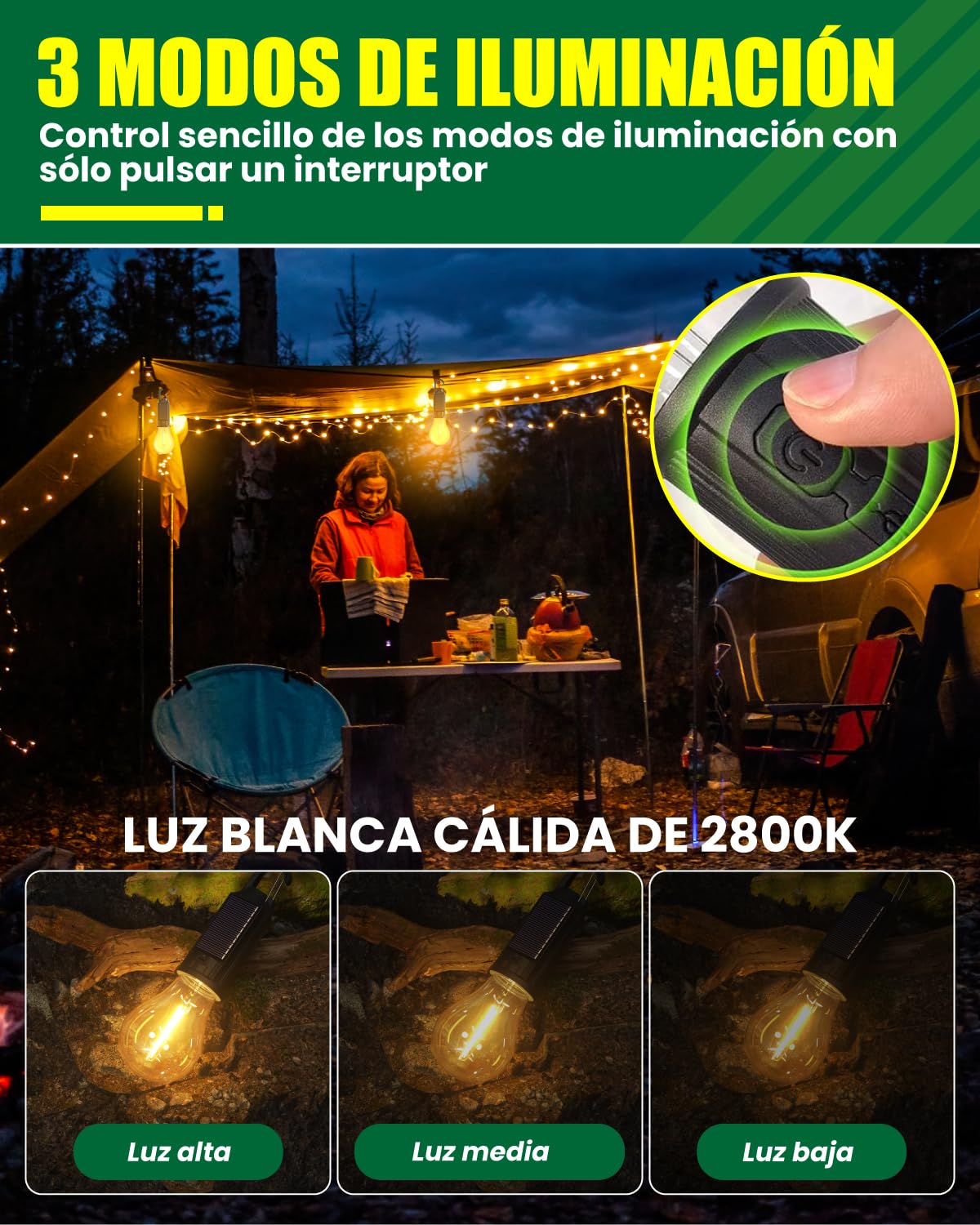 Lámpara Camping Recargable, Linterna de Camping Portátil LED Bombilla de Camping con 3 Modos de Iluminación, Luz Camping Solar Recargable para Camping Tienda de Campaña Pesca Senderismo, 4 PCS