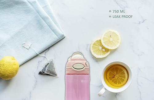 Miniatura 7 de DEARART Botella de agua de 26 onzas sin popote, botellas transparentes 100% a prueba de fugas con asa fácil de transportar, boca ancha, botón de