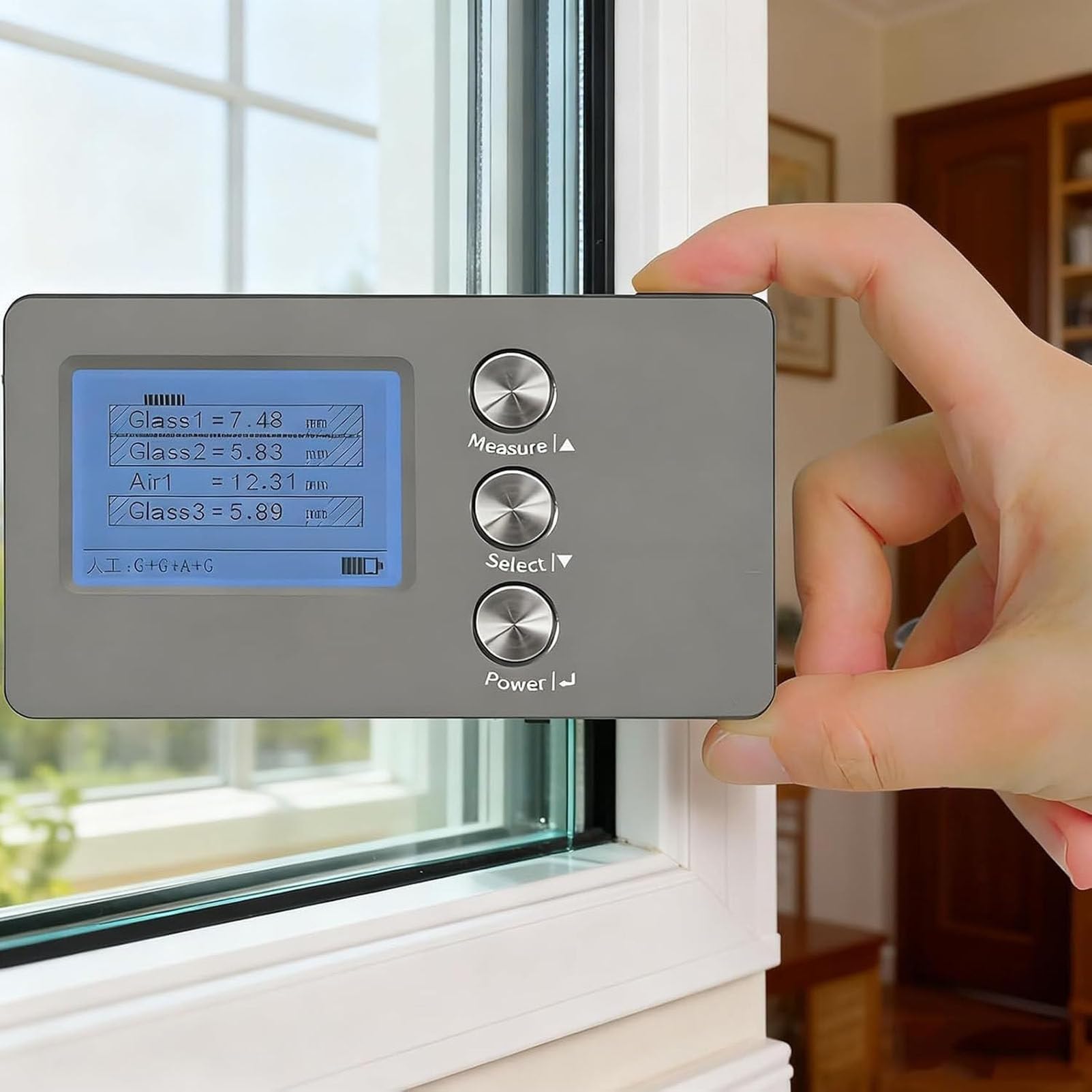 PioMue Glass Thickness Gauge, Digital Glass Thickness Meter, Range Glass Thickness 70 Mm, Air Interlayer 45 Mm, Measurement Accuracy ±0.1mm for Glazed Insulated Window