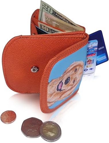 Miniatura 4 de Material vegano, Golden Retriever Una billetera simple, compacta, con bolsillo frontal, plegable, que contiene tarjetas, monedas, billetes,